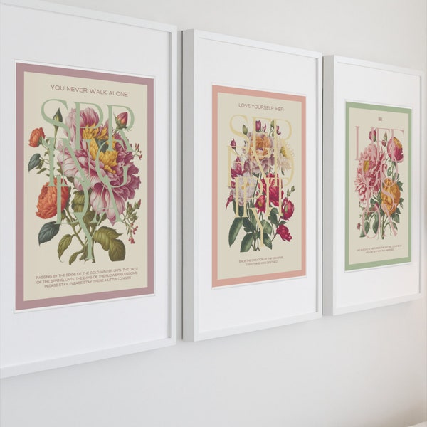 Set of 3 Botanical BTS Digital Art Prints | Spring Day, Serendipity, and Life Goes On | INSTANT DOWNLOAD, Printable Posters