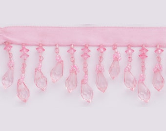 1.5 inch acrylic glass beaded fringe for lampshade or curtains - by the yard