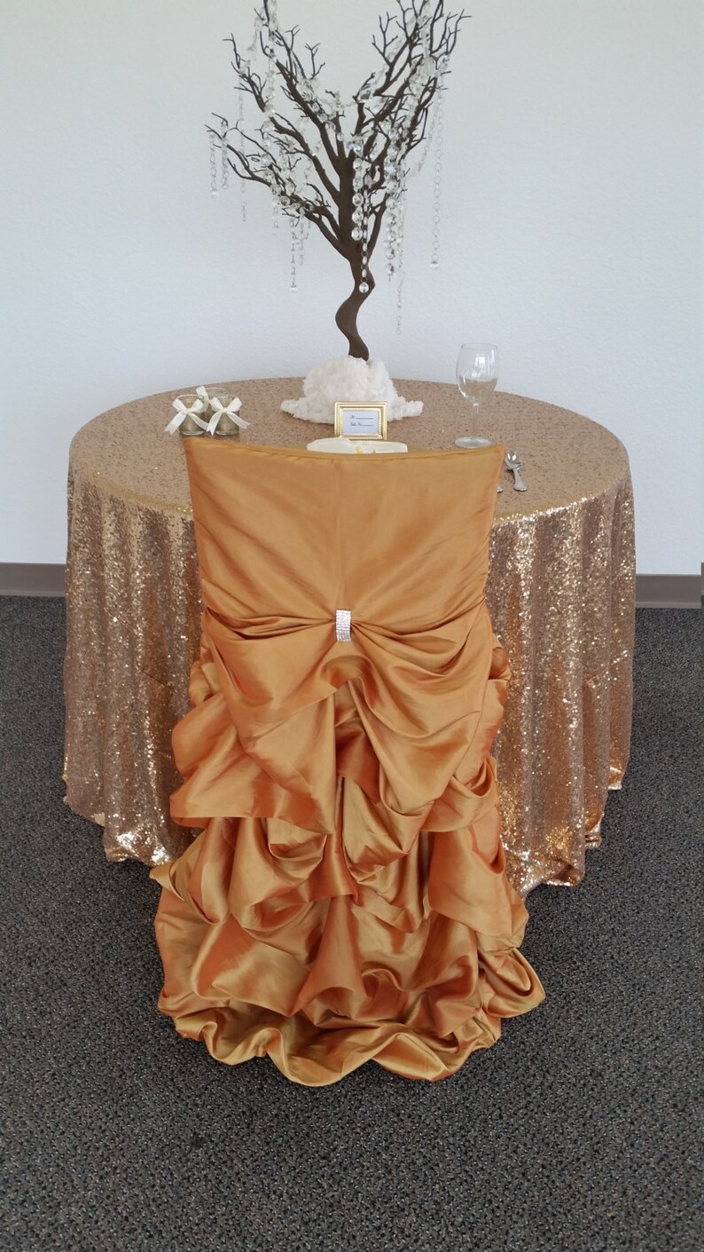 Gold Wedding Chair Covers Ruffled Bustle Fancy Ruched