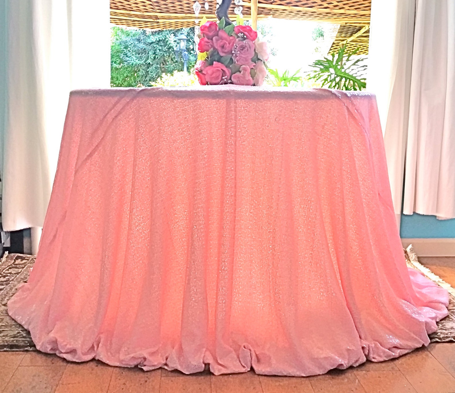 120 Round Pink Glitz Sequin Table Cloth Baby Pink Etsy