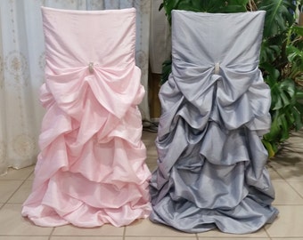 Ruffled Wedding Chair Covers Bustled, Fancy Chair Covers Bustled, Ruched Chair Covers