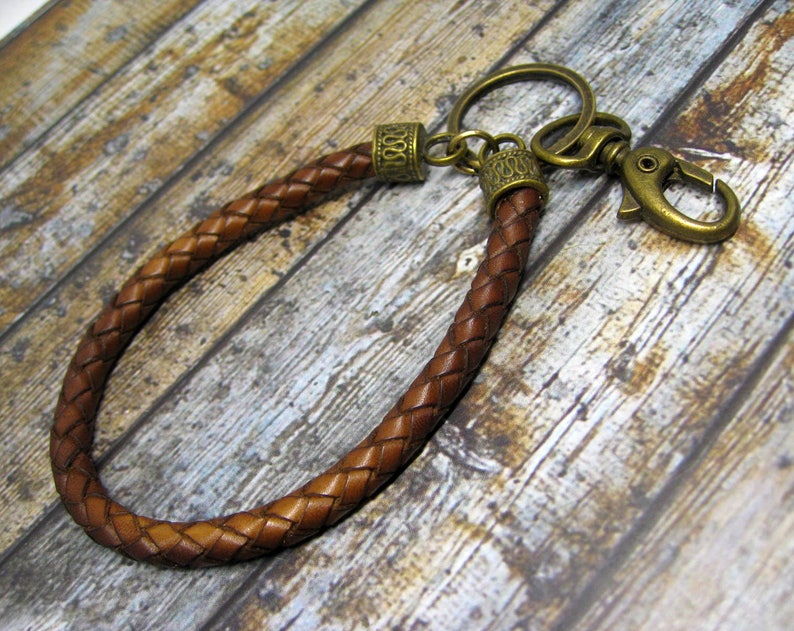 Braided leather keychain. Mens leather key fob. Mens gift. Etsy