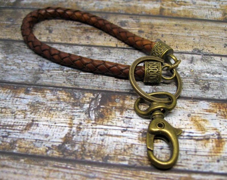 Braided leather keychain. Mens leather key fob. Mens gift. Etsy