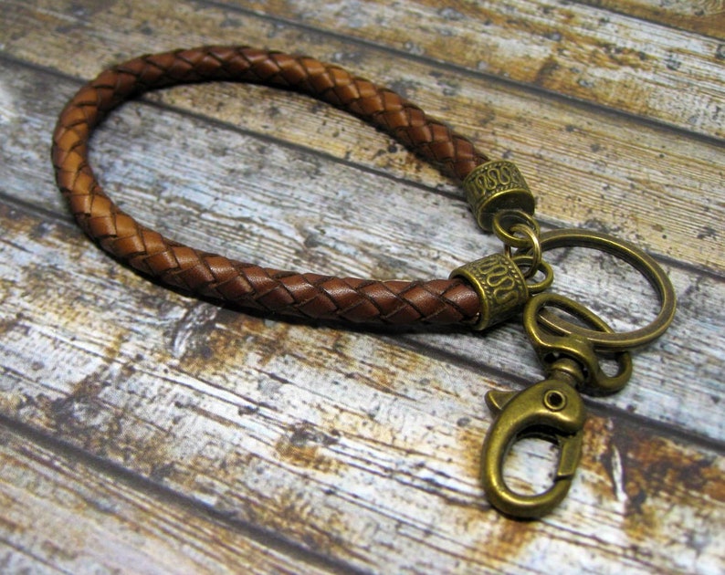 Braided leather keychain. Mens leather key fob. Mens gift. Etsy