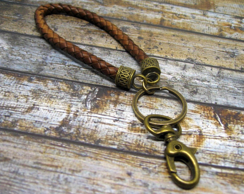 Braided leather keychain. Mens leather key fob. Mens gift. Etsy