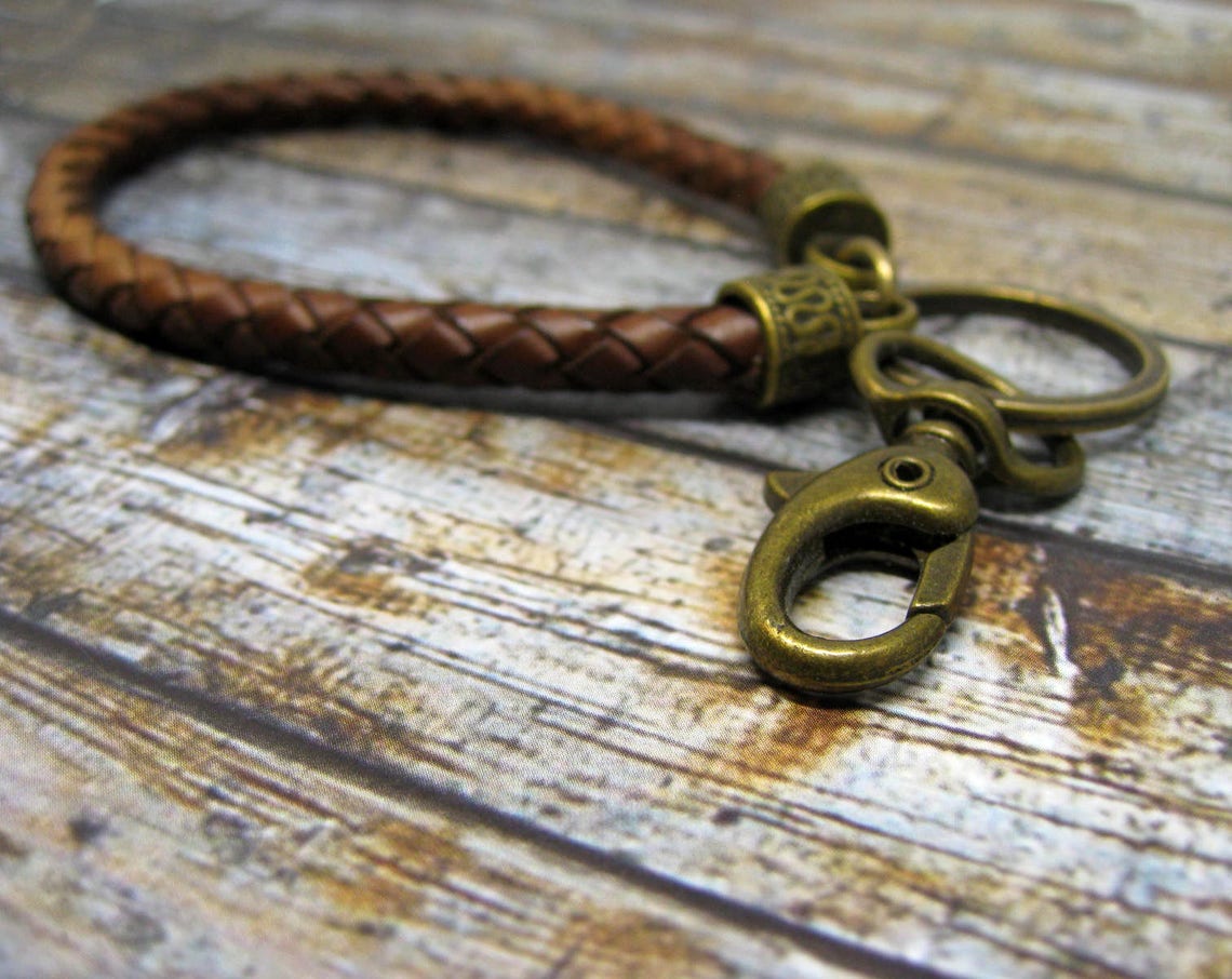 Braided leather keychain. Mens leather key fob. Mens gift. Etsy