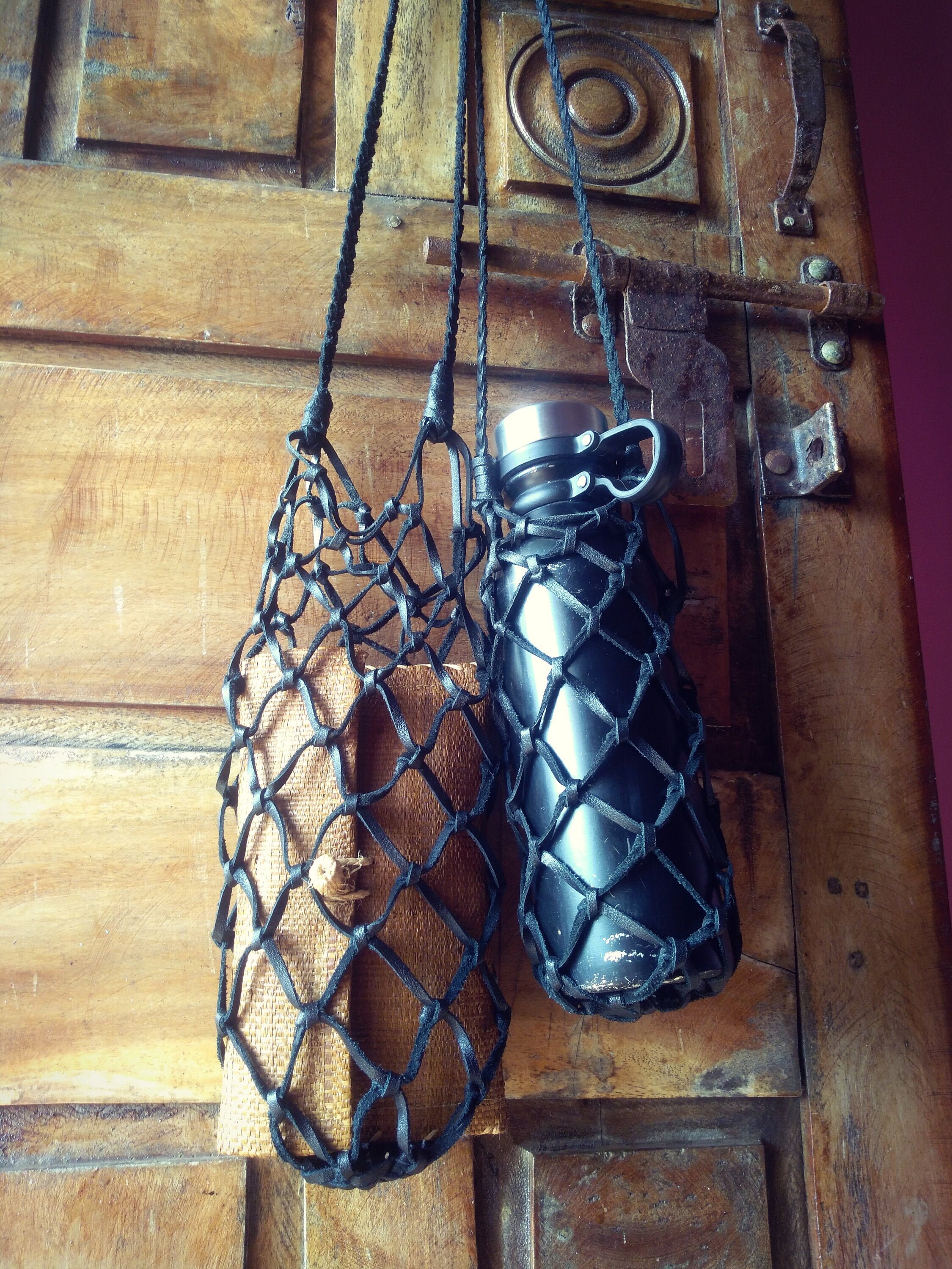 Eco Leather Bottle Holder Red Leather Water Holder Crossbody Etsy