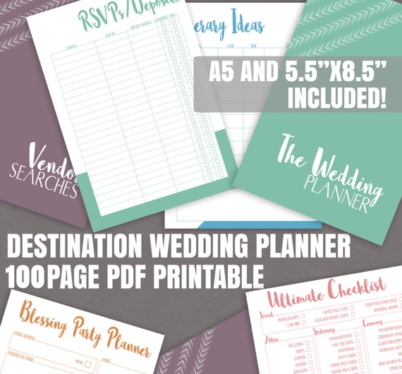 Destination Wedding Planner Printable 100 Page Pdf Half Etsy