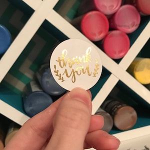25 Gold Foil Thank You Stickers // Custom Labels For Packages Business Seller // Envelope Seals Greeting Cards // Thanks Sticker Set