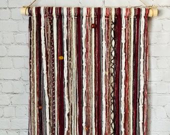 Custom Boho Yarn Hanging: Red and Gray / Handmade Bohemian Wall Decor / Macrame Tapestry Fiber Art Tassel / Gift Ideas for Women Mom Friend