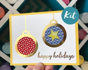 DIY Card Making Kit: Happy Holidays // Christmas Art Craft Kits for Adults Girls Women // Custom Gold Foil Greeting Cards Box / Handmade Set