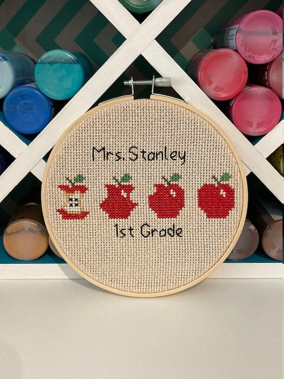 Beginner Cross Stitch Kit: Apples / Personalized Teacher Gift With