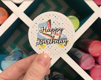 Custom Party Stickers: Skate Party Happy Birthday Tags Sticker / Roller Skates Decor Decorations / Favors Favor Bag Supplies / Download