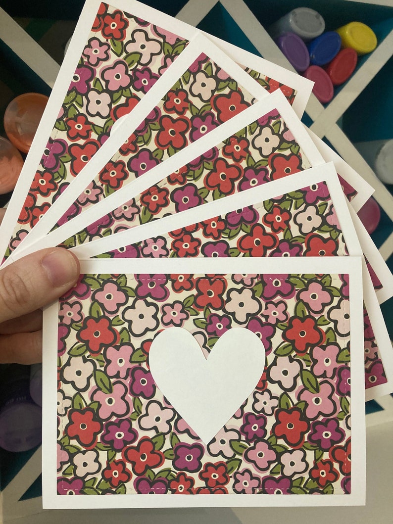 Handmade Greeting Card Set: Hearts // Love Heart Arrows Blank Folding Cards // Custom Notecards with Envelopes // Stationary Valentines Day image 1