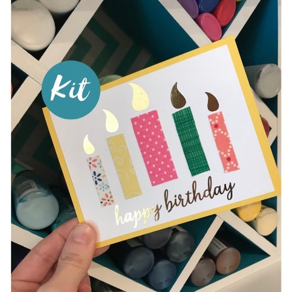 DIY Card Making Kit: Happy Birthday / Fabric Art Craft Kits for Adults Girls Women Teens / Custom Gold Foil Greeting Cards Box Handmade Set