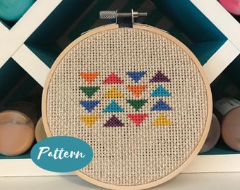 Beginner Cross Stitch Pattern: Mini Geometric Triangles / Custom Embroidery Design / DIY Craft Kits Adults / PDF Kit / Decor Hoop Wall Art