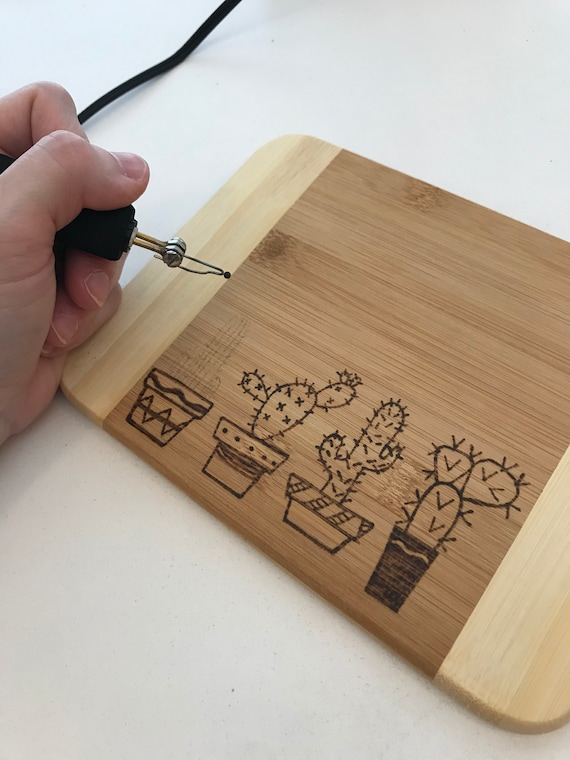 Custom Wood Burning Patterns: Cactus // Easy Pattern Template Design //  Pyrography Art // Instant Download PDF File // Cutting Board Gift 