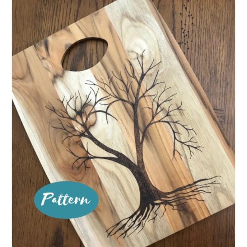 Custom Wood Burning Patterns: Heart Tree // Easy Pattern Template Design // Pyrography Art // Instant Download PDF File // Cutting Board image 1