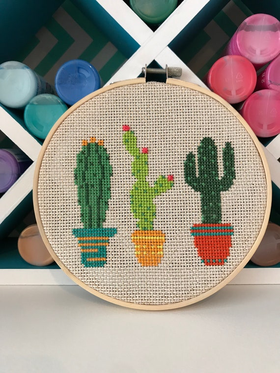 Mini Cactus Cross Stitch Kit, Mini Embroidery Hoop, Succulent Cross Stitch,  First Cross Stitch Kit, Cactus Easy Cross Stitch Kit for Kids 