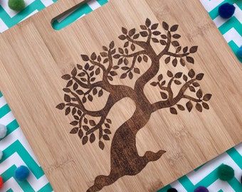 Custom Cutting Board: Tree // Wood Burned Customized Kitchen Decor Art With Handle // Gift Ideas for Women Mom Her Family // Etched Square