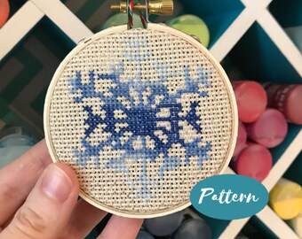 Beginner Cross Stitch Pattern: Snowflake / Custom Embroidery Design Ornament Kit / DIY Craft Kits for Adults / Christmas Holiday Decor Art