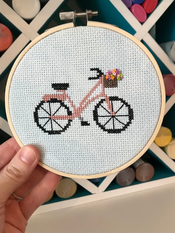 Handmade Cross Stitch Hoop: Bicycle With Flowers / Custom Bike Embroidery  Design Wall Art Decor / Gift for Her Wife Mom // Stitch Art 