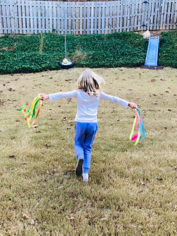 Handmade Toy: Rainbow Ribbon Hand Kite / Waldorf Toys Toddler / Montessori Baby Toys / Dancing Rhythm Wand Ring / Streamers Easter Basket Il_570xn