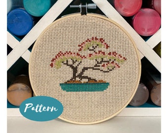 Beginner Cross Stitch Pattern: Bonsai Tree / Custom Embroidery Design Kit / DIY Craft Kits for Adults / PDF File Download / Modern Hoop Art