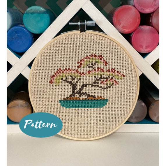 Beginner Cross Stitch Pattern: Bonsai Tree / Custom Embroidery Design Kit /  DIY Craft Kits for Adults / PDF File Download / Modern Hoop Art 