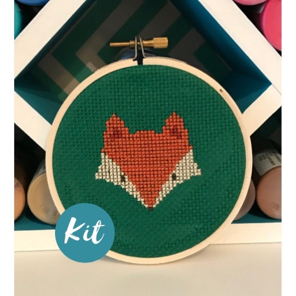 Beginner Cross Stitch Kit: Fox / Custom Embroidery Design Pattern / DIY Craft Kits for Adults / PDF File Download / Modern Decor Hoop Art