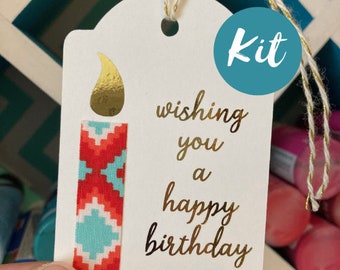 DIY Card Making Kit: Happy Birthday Candle Gift Tags / Fabric Art Craft Kits for Adults Teens / Custom Gold Foiled Handmade Set / Classroom