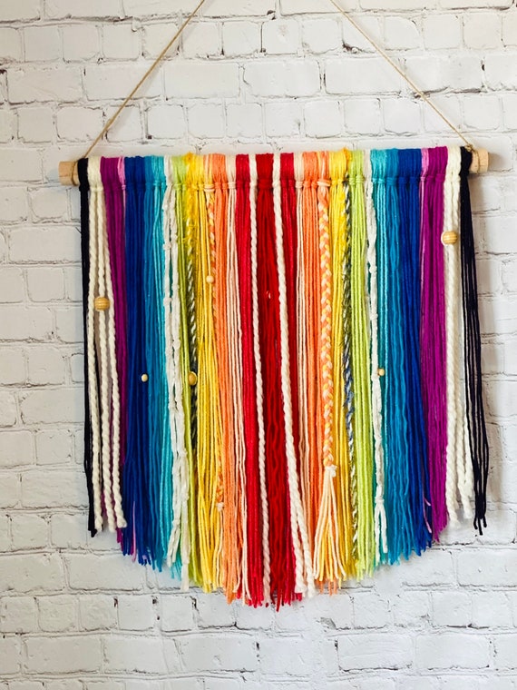 Custom Boho Yarn Hanging: Rainbow / Handmade Bohemian Wall Decor / Macrame Tapestry Fiber Art Tassel / Gift Ideas for Women Mom Friend Il_570xn
