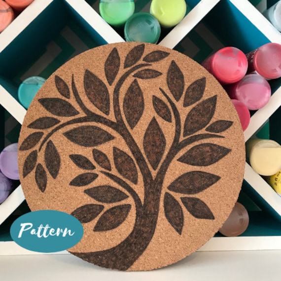 Custom Wood Burning Patterns: Round Tree // Easy Pattern Template Design //  Pyrography Art // Instant Download PDF File // Cutting Board