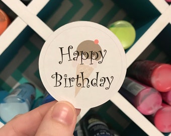 Custom Party Stickers: Ice Cream Party Happy Birthday Tags Sticker / PDF Decor Decorations // Favors Favor Bag Supplies // Handmade Download