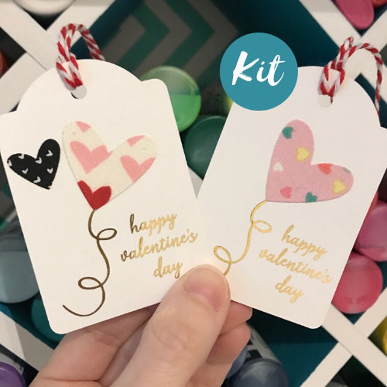 DIY Card Making Kit: Happy Valentine's Day Gift Tags / Fabric Art Craft Kits for Adults Teens / Custom Gold Foil Handmade Set Classroom Idea image 1