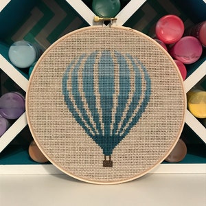 Handmade Cross Stitch Hoop: Hot Air Balloon / Custom Embroidery Design Gifts / Nursery Decorations Wall Decor Hoop Art / Gift Ideas for Her