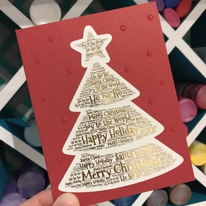 Handmade Gold Foil Greeting Card Set: Christmas Tree / Holidays Foiled Notecards With Envelopes / Stationary Custom For Any Occasion Blank