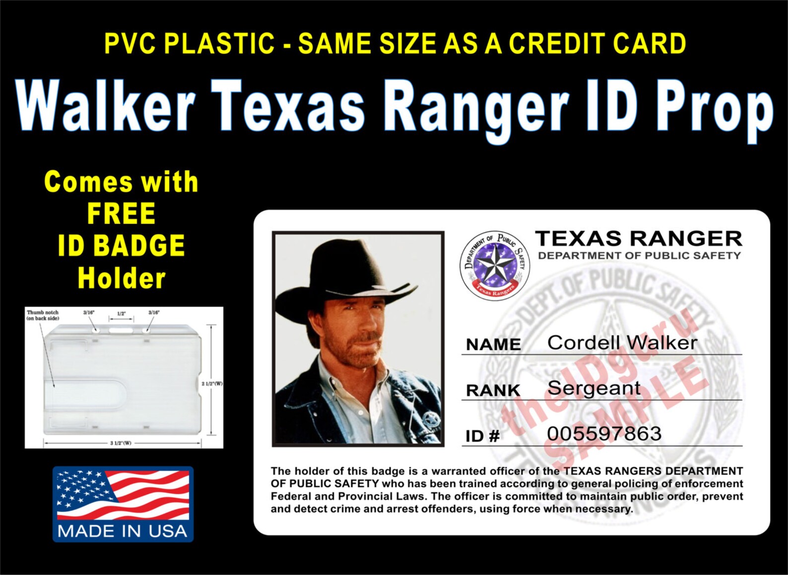 Walker Texas Ranger ID Badge / Card Prop PVC Plastic with a Etsy