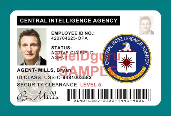 taken movie agent bryan mills cia id card prop etsy