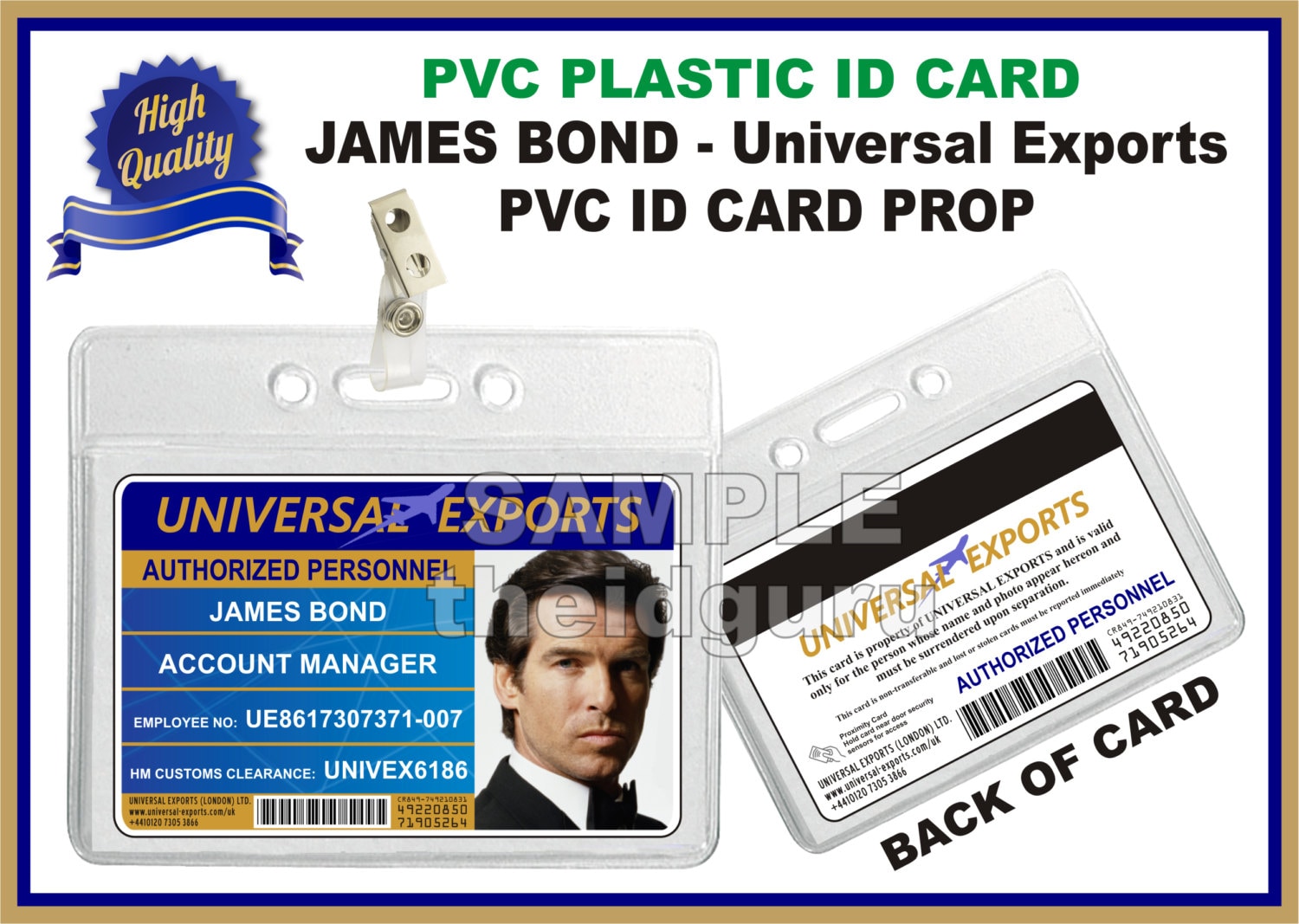 james bond universal exports id badge card printed on both sides premium quality pvc plastic id card usa made - Plastic Id Cards james bond universal exports id badge card printed on both sides premium quality pvc plastic id card usa made - Plastic Id Cards