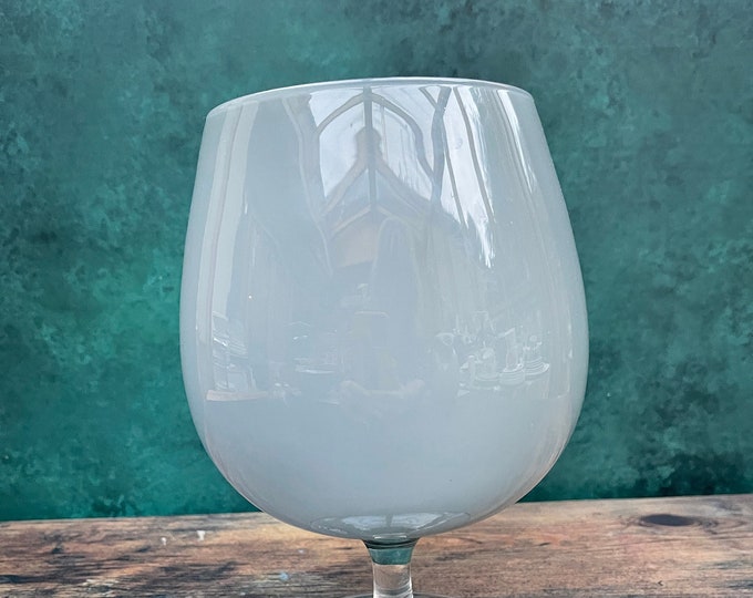 Empoli Grey Cased Glass Goblet on Clear Stem, Rare Colour Gray Italian Brandy Balloon