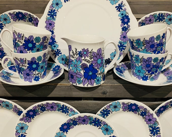 Elizabethan China 'Portobello' Pattern Tea Set Pieces for Individual Sale - Flower Power Design in Blues and Purples, Fine Bone China