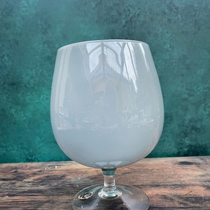 Empoli Grey Cased Glass Goblet on Clear Stem, Rare Colour Gray Italian Brandy Balloon