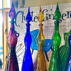 Vimax Creations Genie Bottles - Vintage Empoli Italian Glass Decanters with Lady Face Design