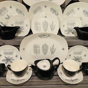 Midwinter Nature Study by Terence Conran, 1950s Black and White Tableware Pieces Available for Individual Sale