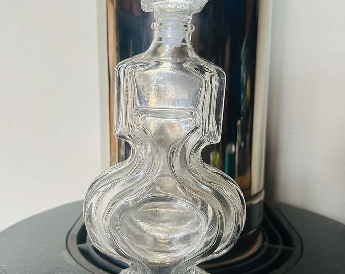 Empoli 'Helena' Genie Bottles - Vintage Italian Glass Geometric Decanters in Green and Clear Inspired By Helena Tynell