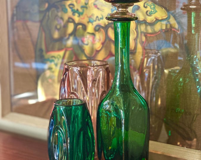 Flavio Poli Decanter in Apricot Cased Green Glass for Seguso Vetri d'Arte, Murano, c.1960