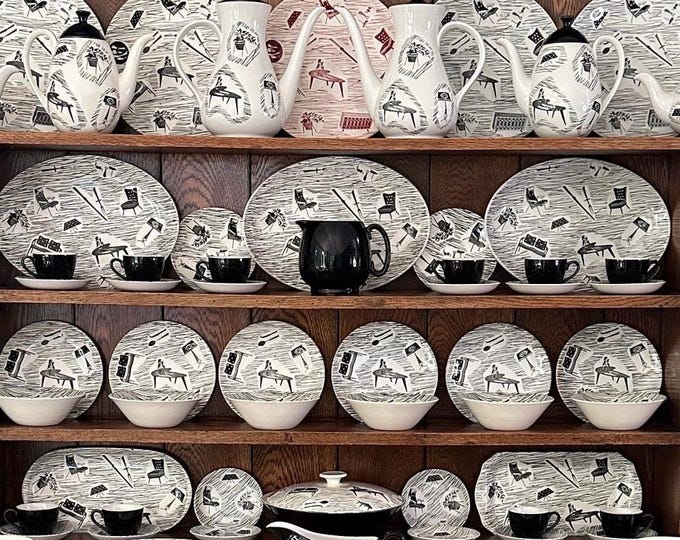 Ridgway Homemaker 1950s China - Black and White Iconic British Design, A Variety of Pieces for Individual Sale