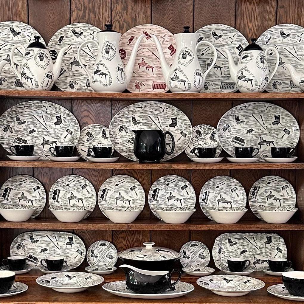 Ridgway Homemaker 1950s China Black and White Iconic British Design A Variety of Pieces for Individual Sale