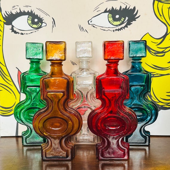 Empoli 'helena' Genie Bottles - Vintage Italian Glass Geometric